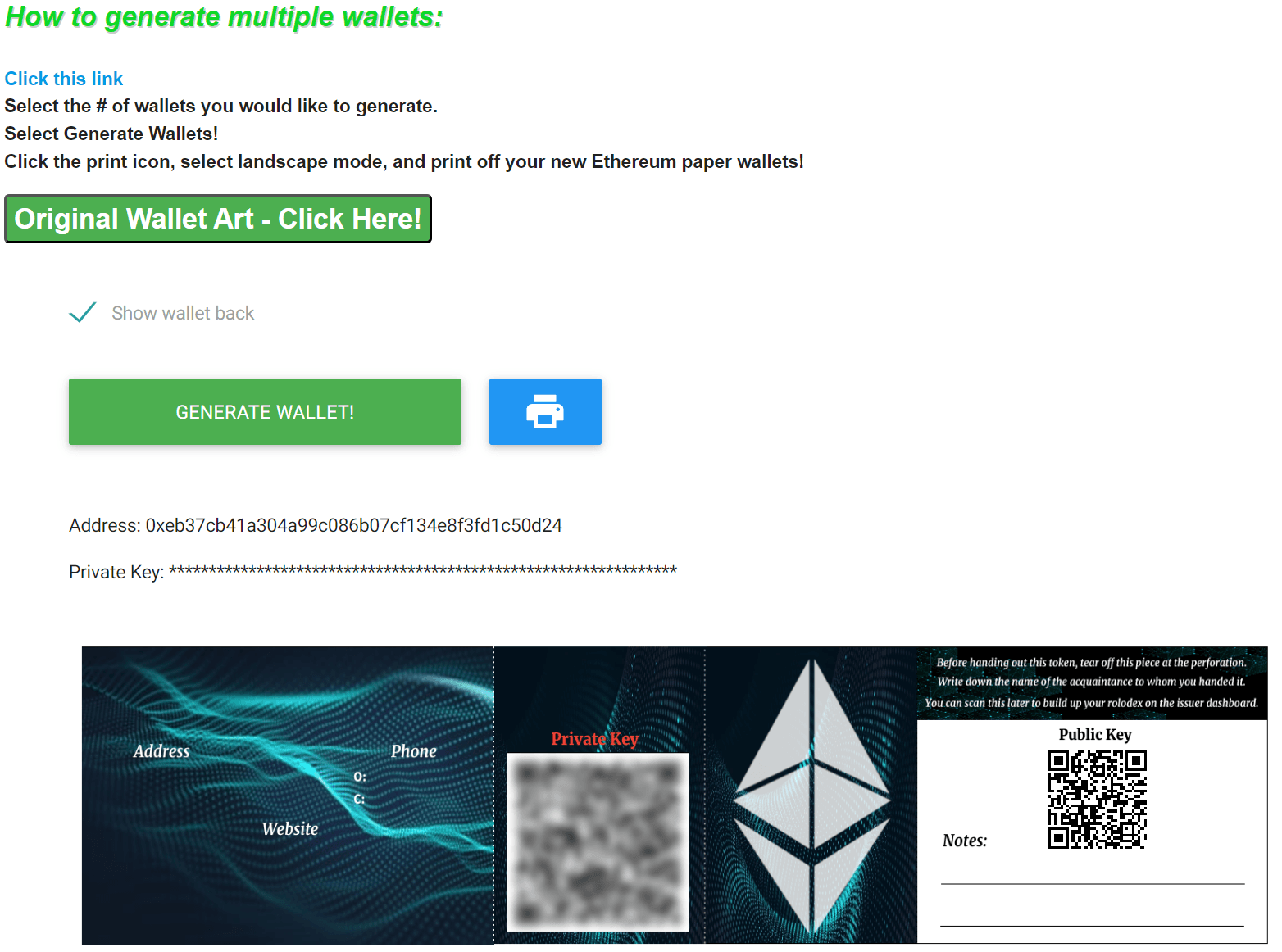 Bulk Paper Wallet Generator (ETH)